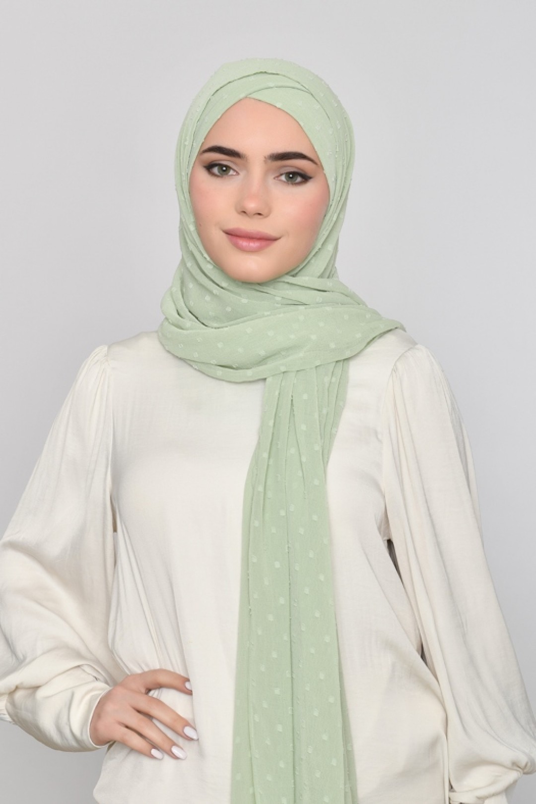Pastel Green - Plain Mosaic Butti Chiffon