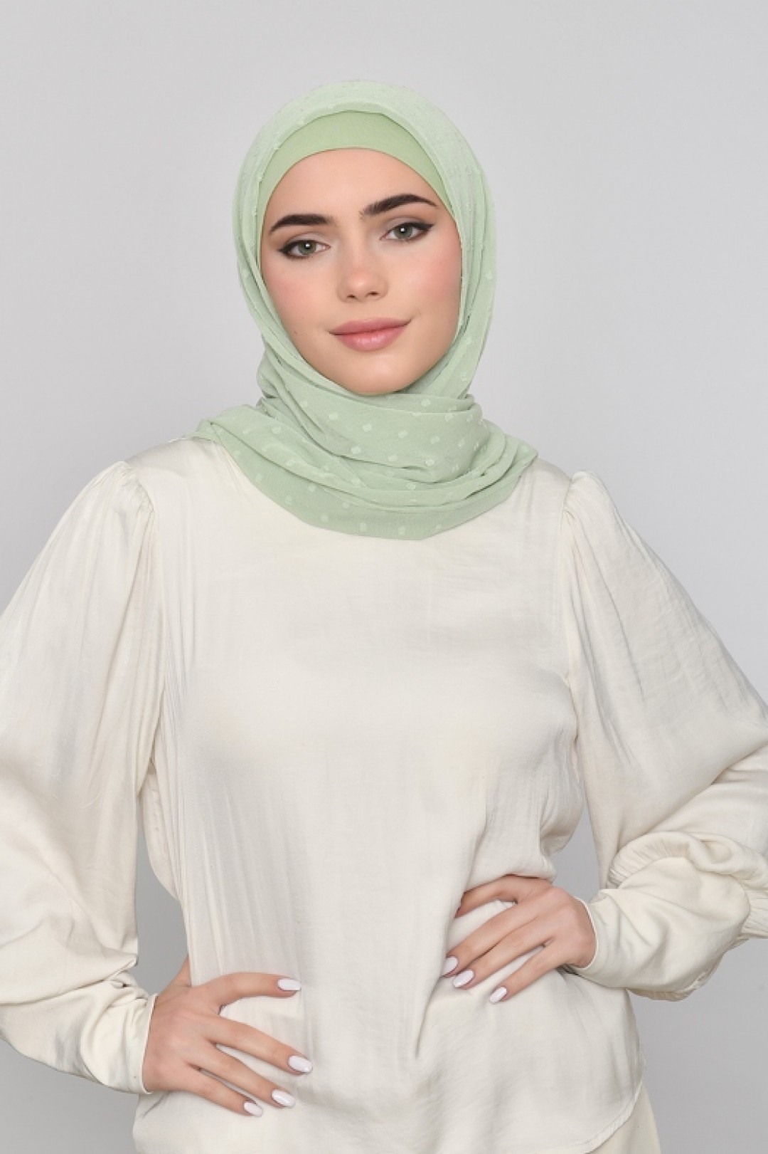 Pastel Green - Plain Mosaic Butti Chiffon