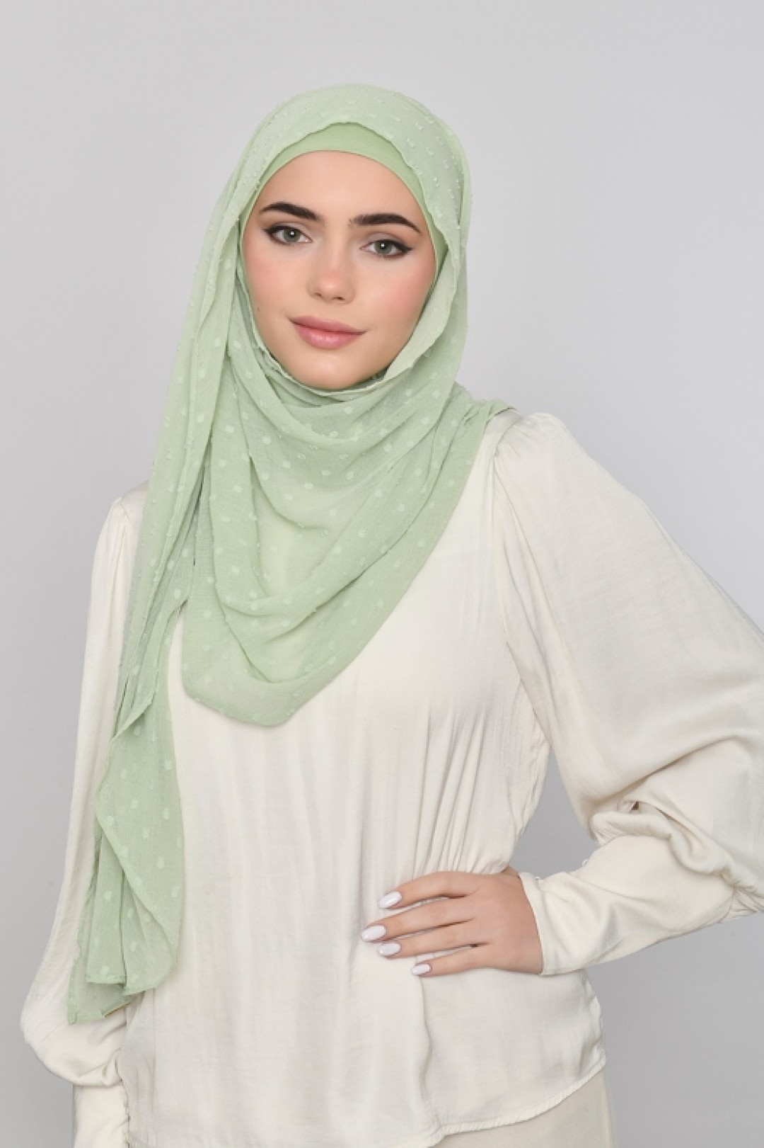Pastel Green - Plain Mosaic Butti Chiffon