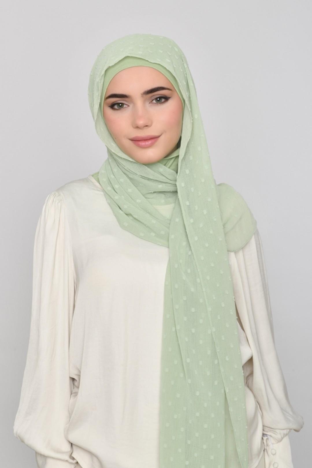 Pastel Green - Plain Mosaic Butti Chiffon