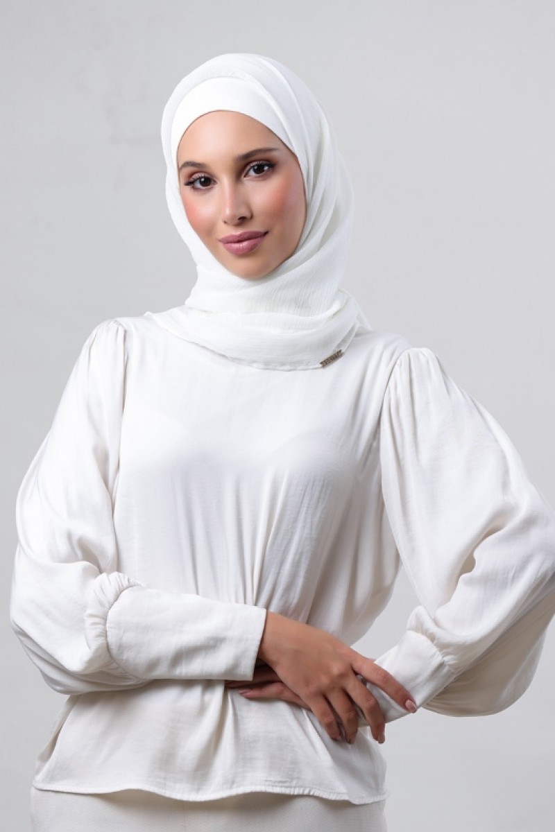 Pearl White - Plain Crinkled Chiffon