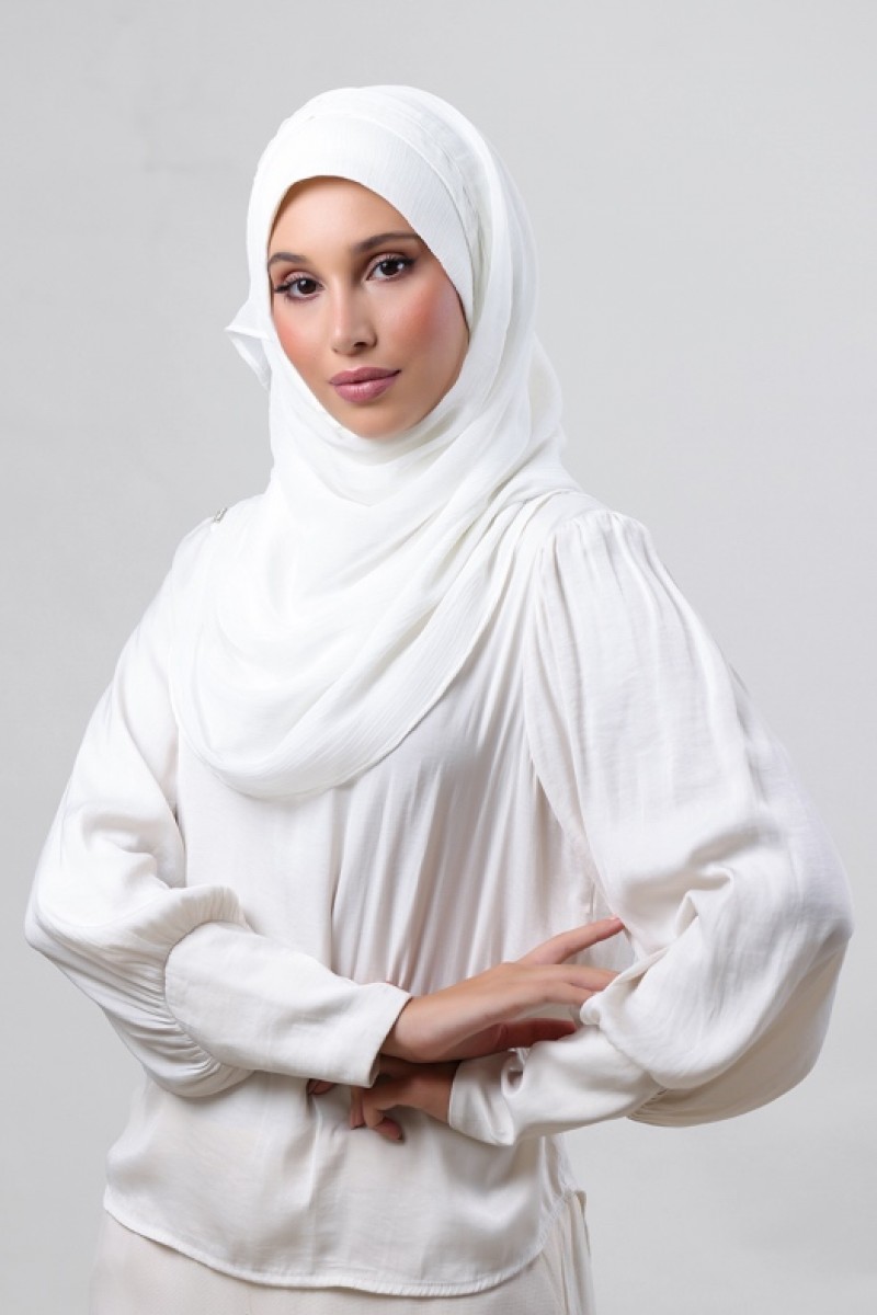 Pearl White - Plain Crinkled Chiffon