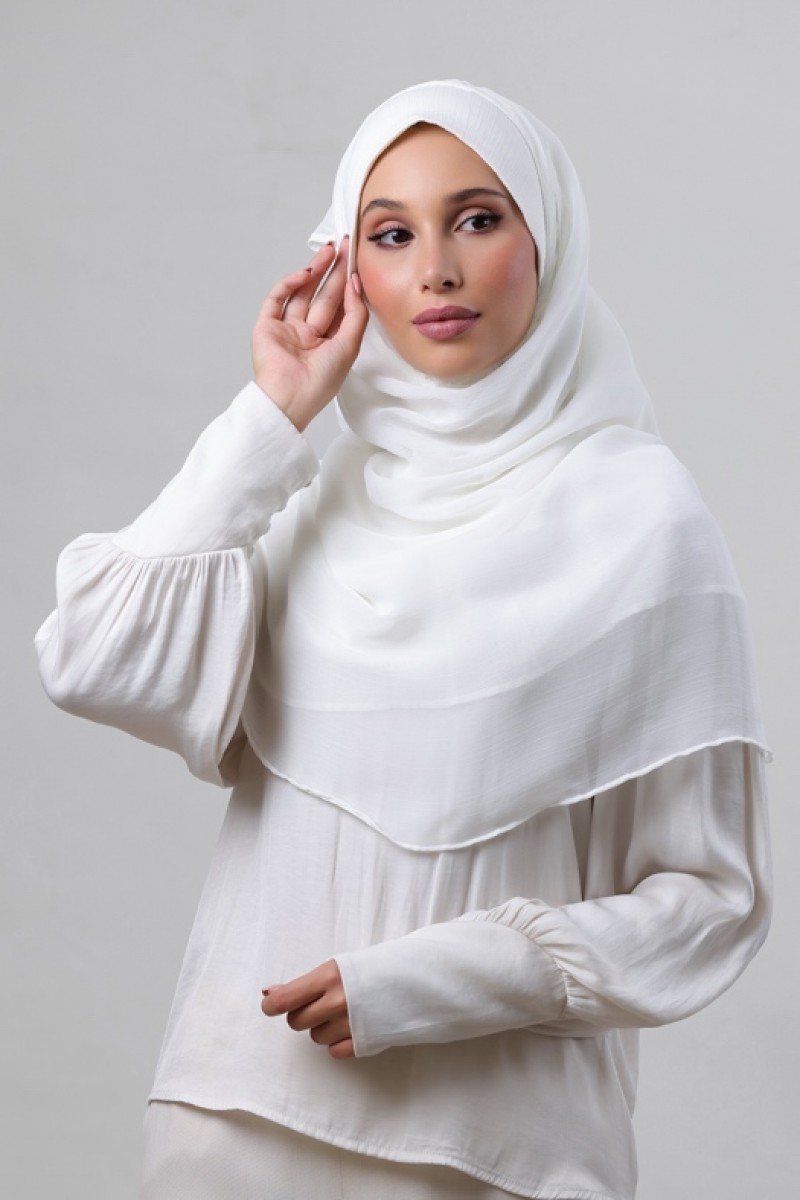 Pearl White - Plain Crinkled Chiffon