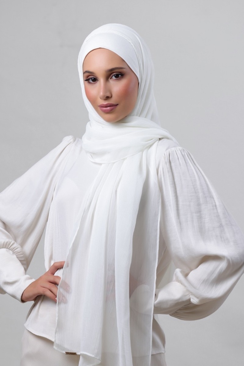 Pearl White - Plain Crinkled Chiffon