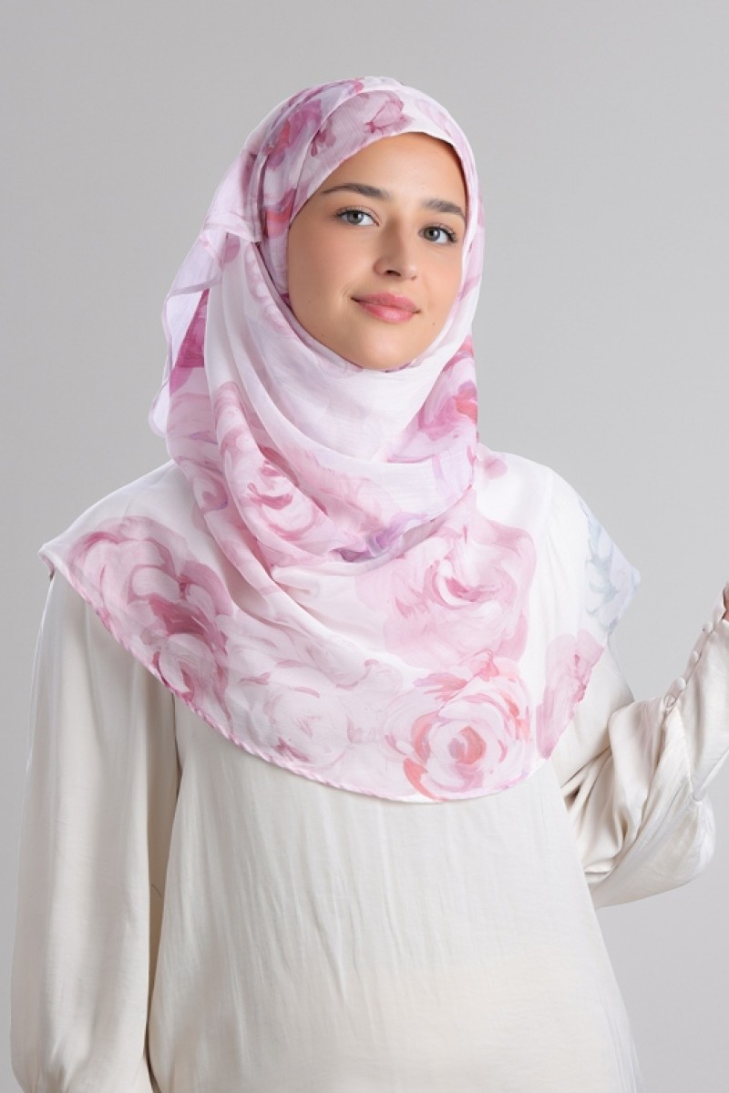 Pink Roses - Printed Plus Crinkled Chiffon