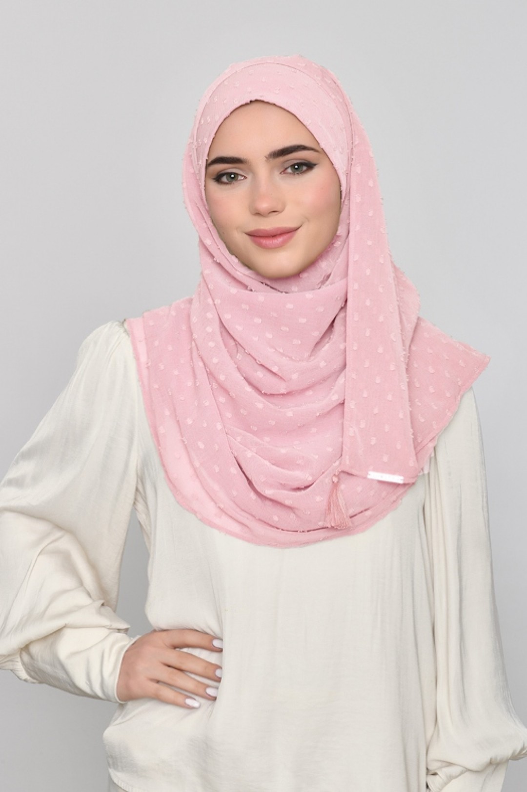 Pink Sand -  Plain Mosaic Butti Chiffon