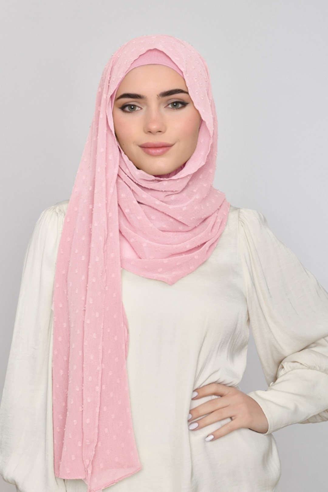 Pink Sand -  Plain Mosaic Butti Chiffon