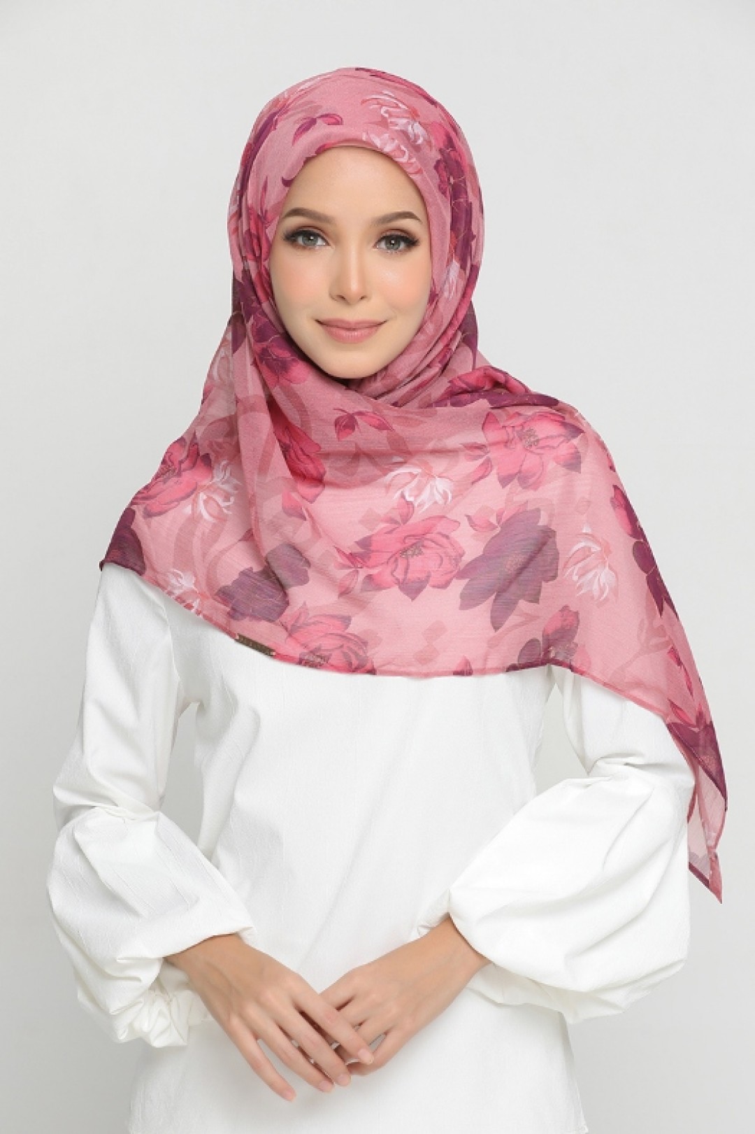 Pink Flora - Printed Crinkled Chiffon - Face Mask