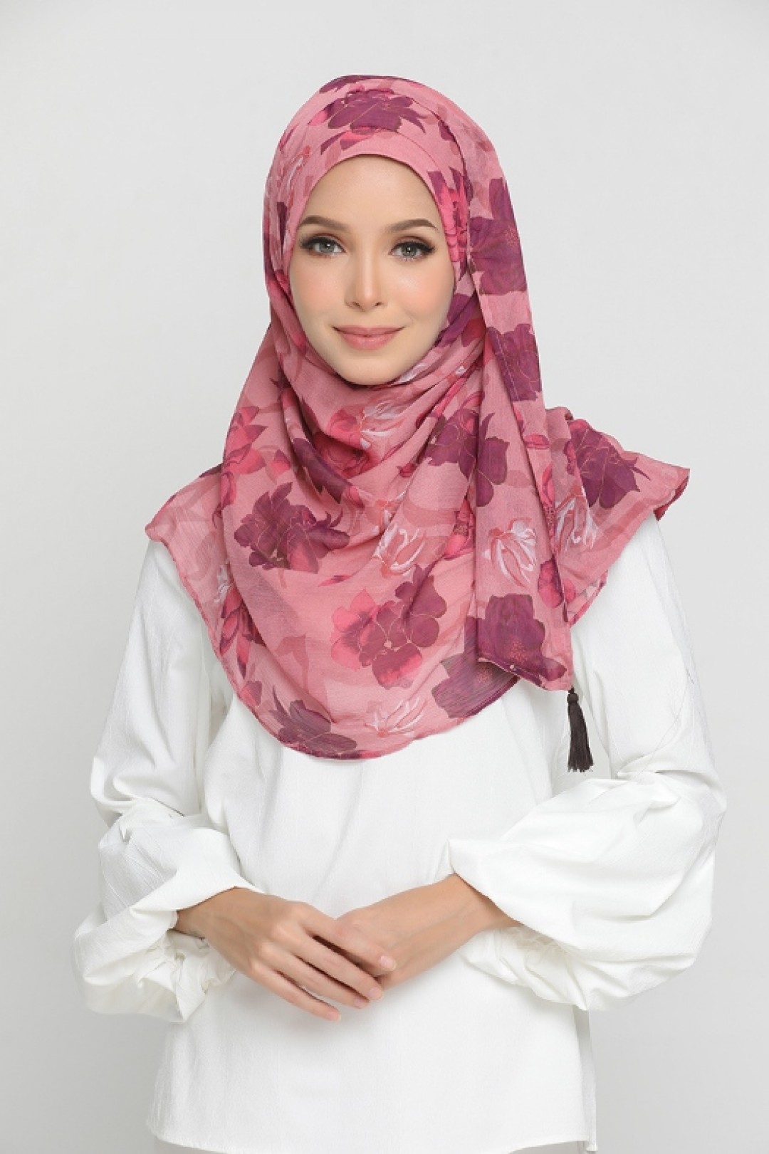 Pink Flora - Printed Crinkled Chiffon - Face Mask