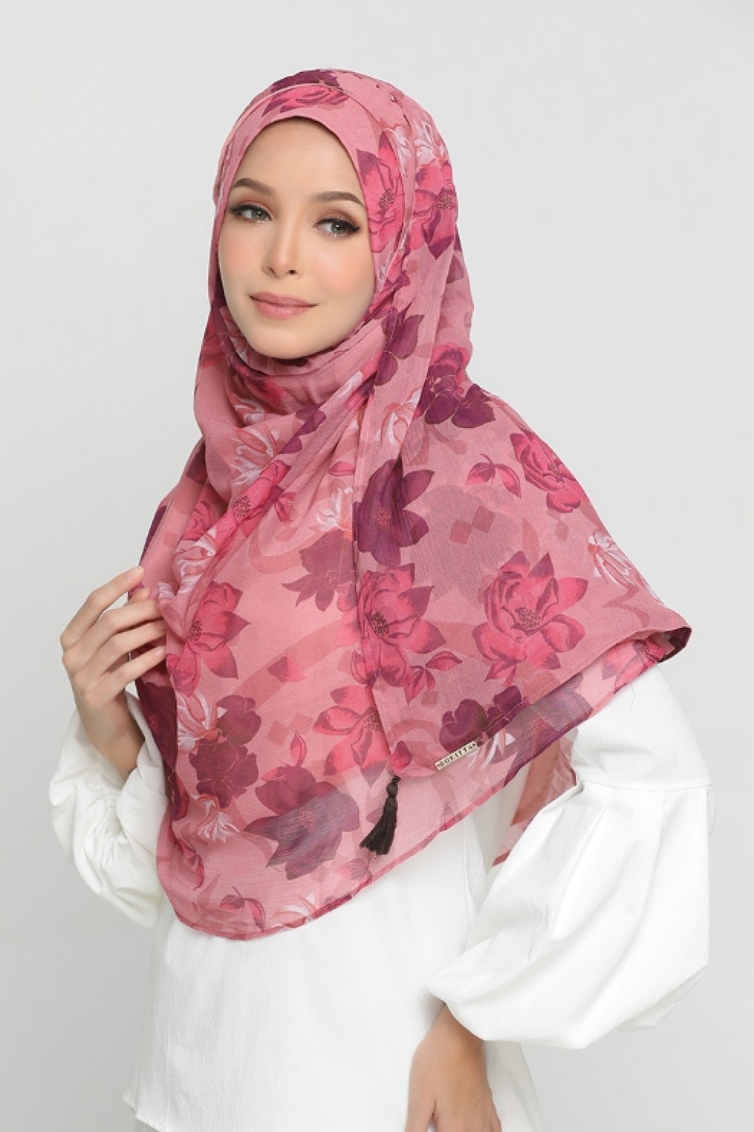 Pink Flora - Printed Crinkled Chiffon - Face Mask