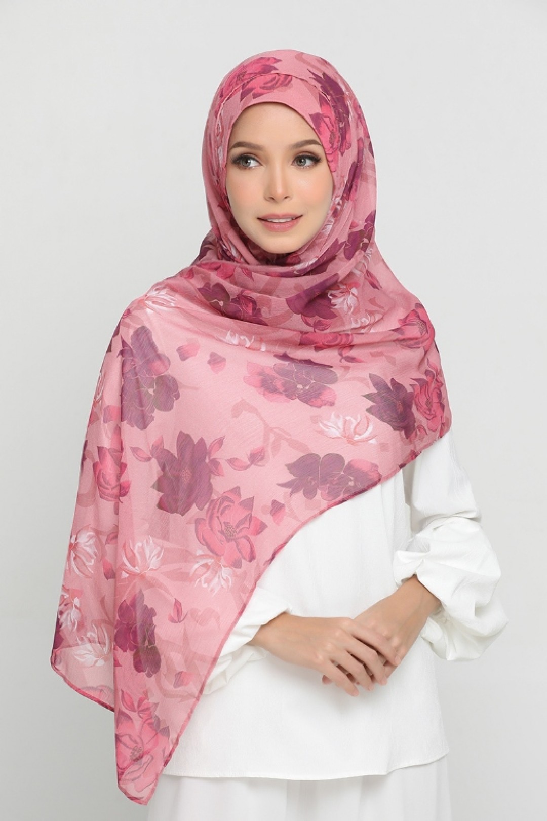 Pink Flora - Printed Crinkled Chiffon - Face Mask