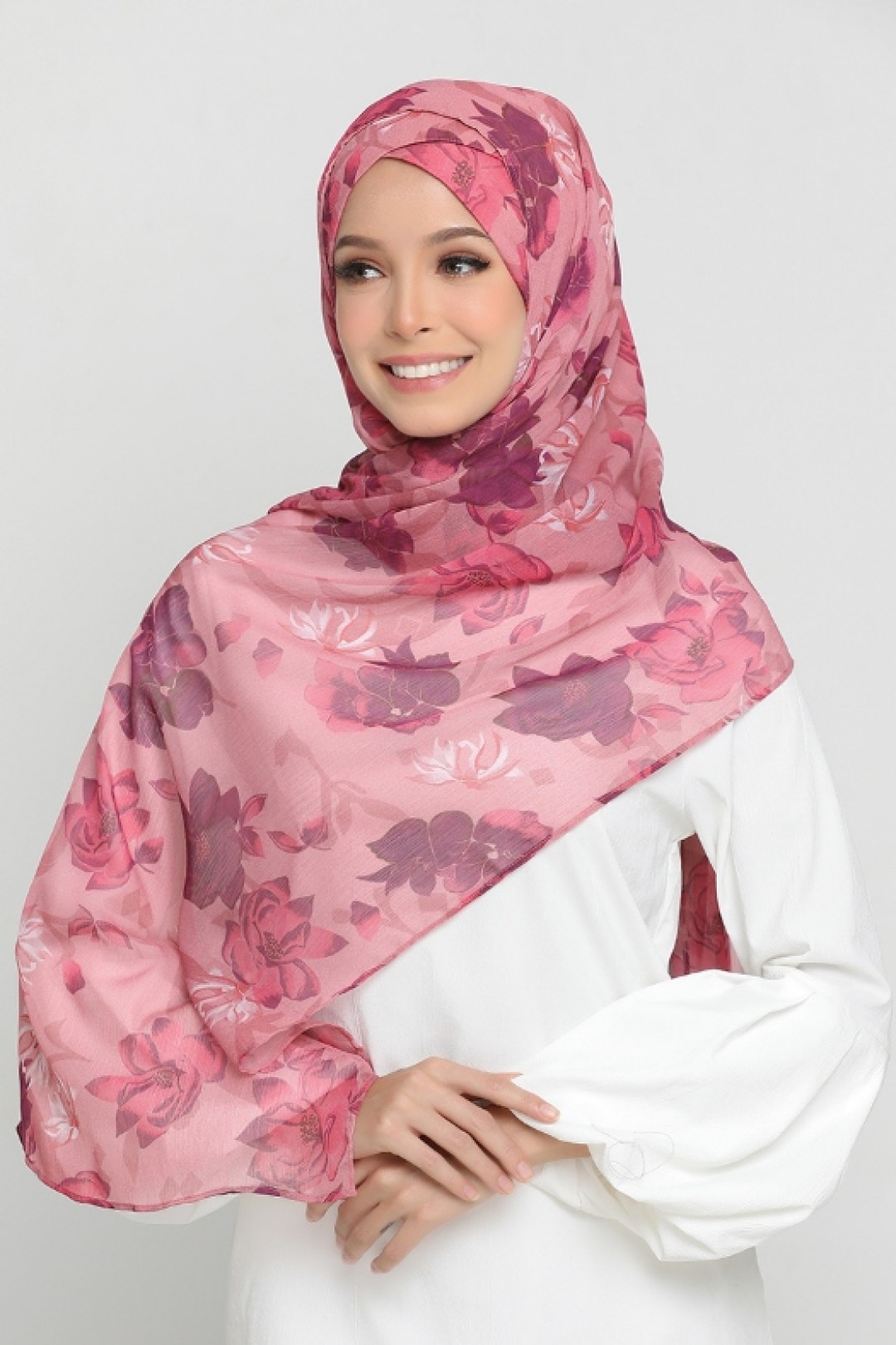 Pink Flora - Printed Crinkled Chiffon - Face Mask