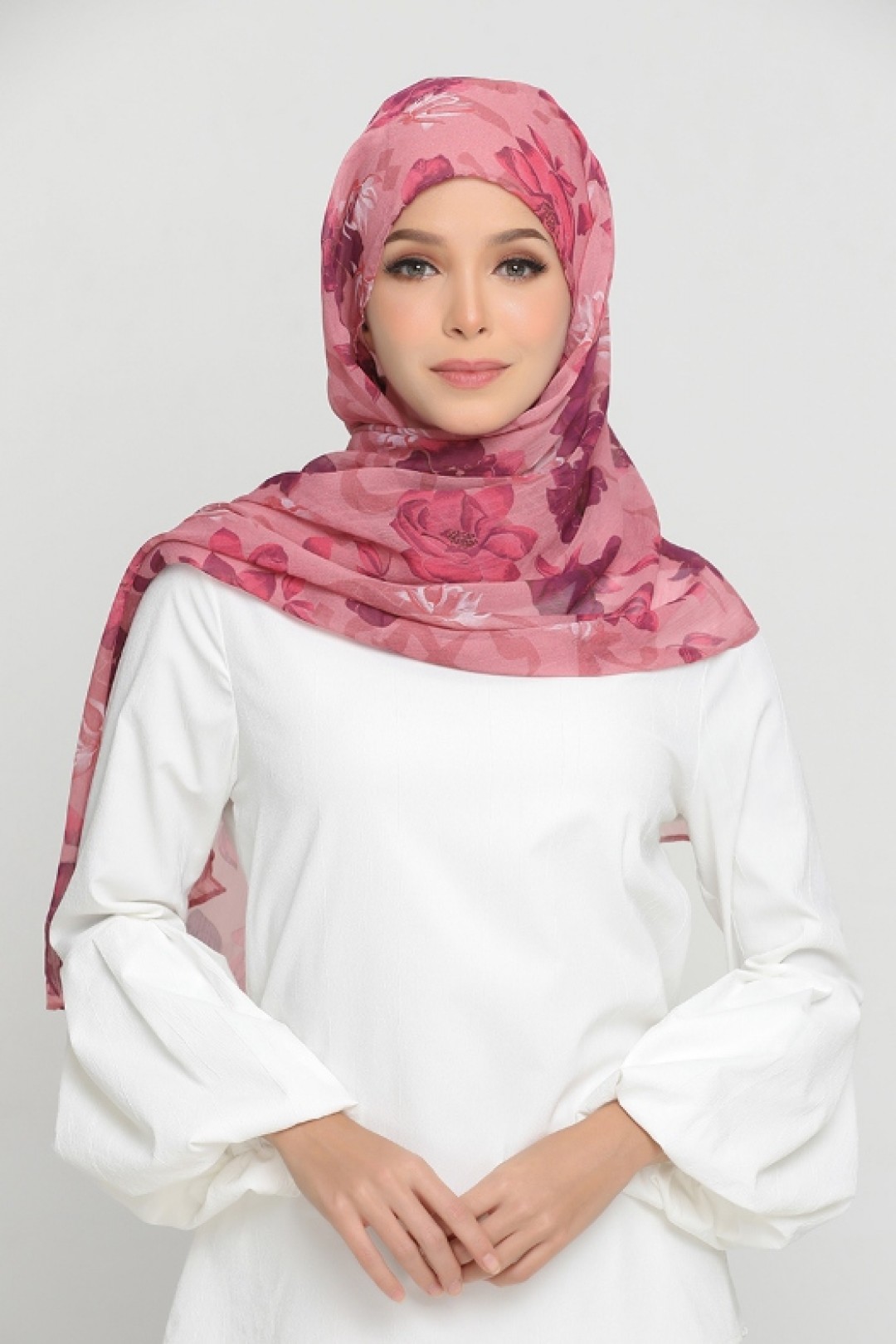 Pink Flora - Printed Crinkled Chiffon - Face Mask
