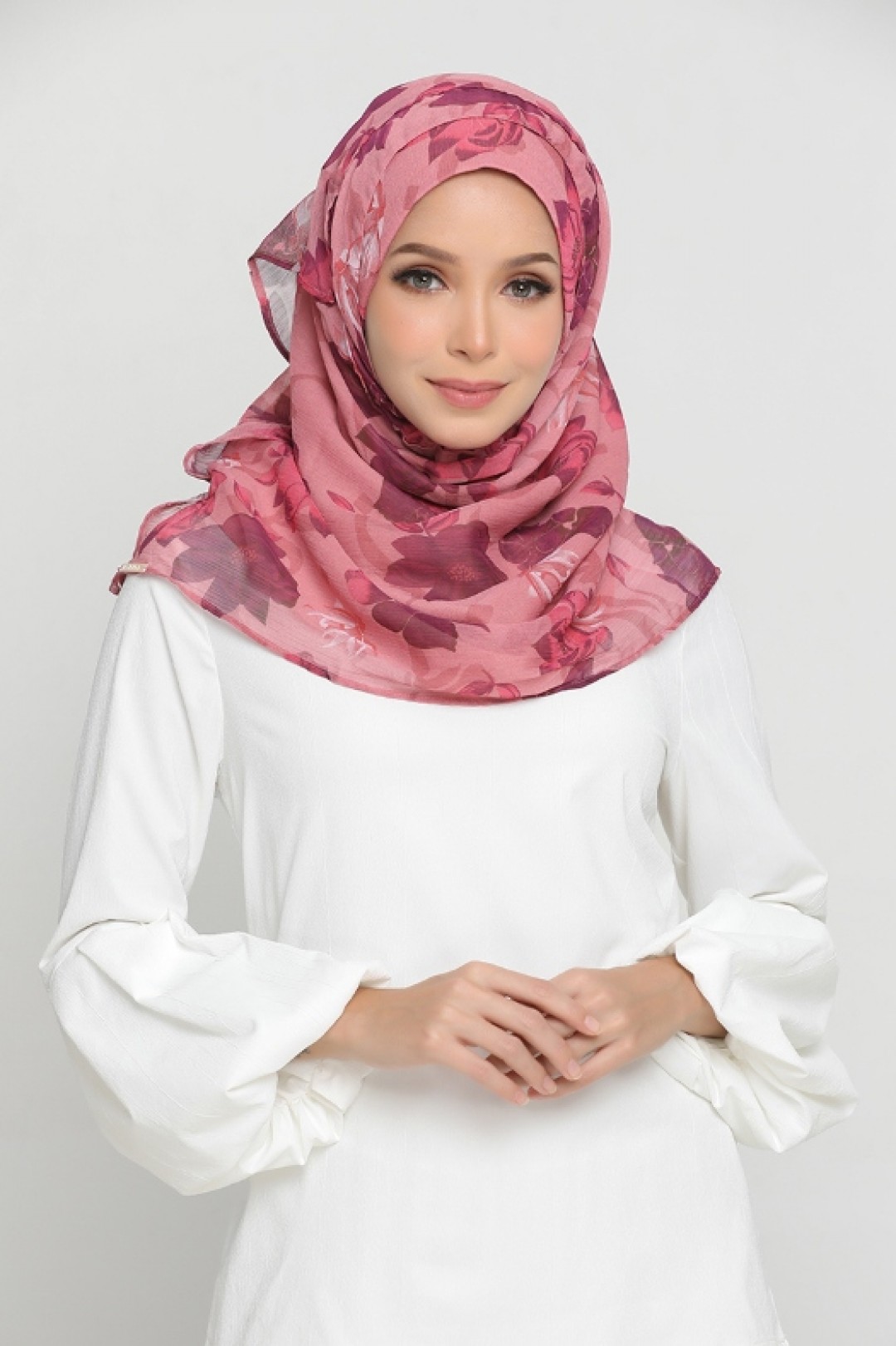 Pink Flora - Printed Crinkled Chiffon - Face Mask
