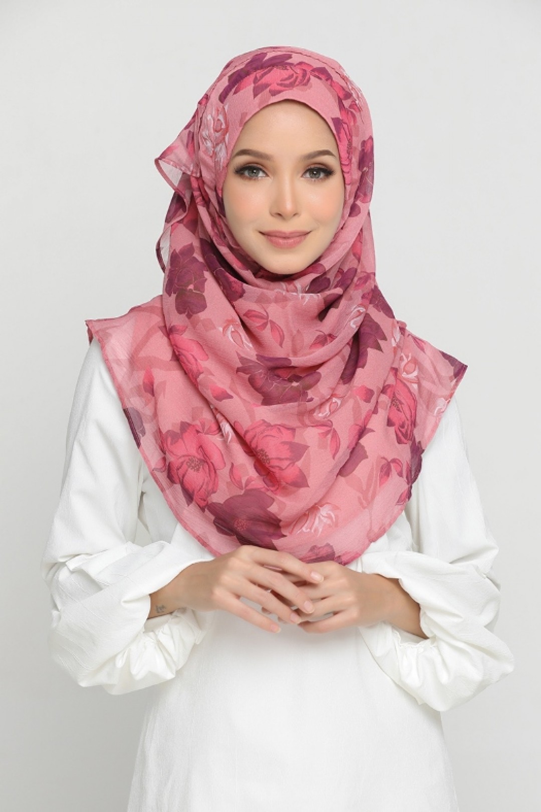 Pink Flora - Printed Crinkled Chiffon - Face Mask