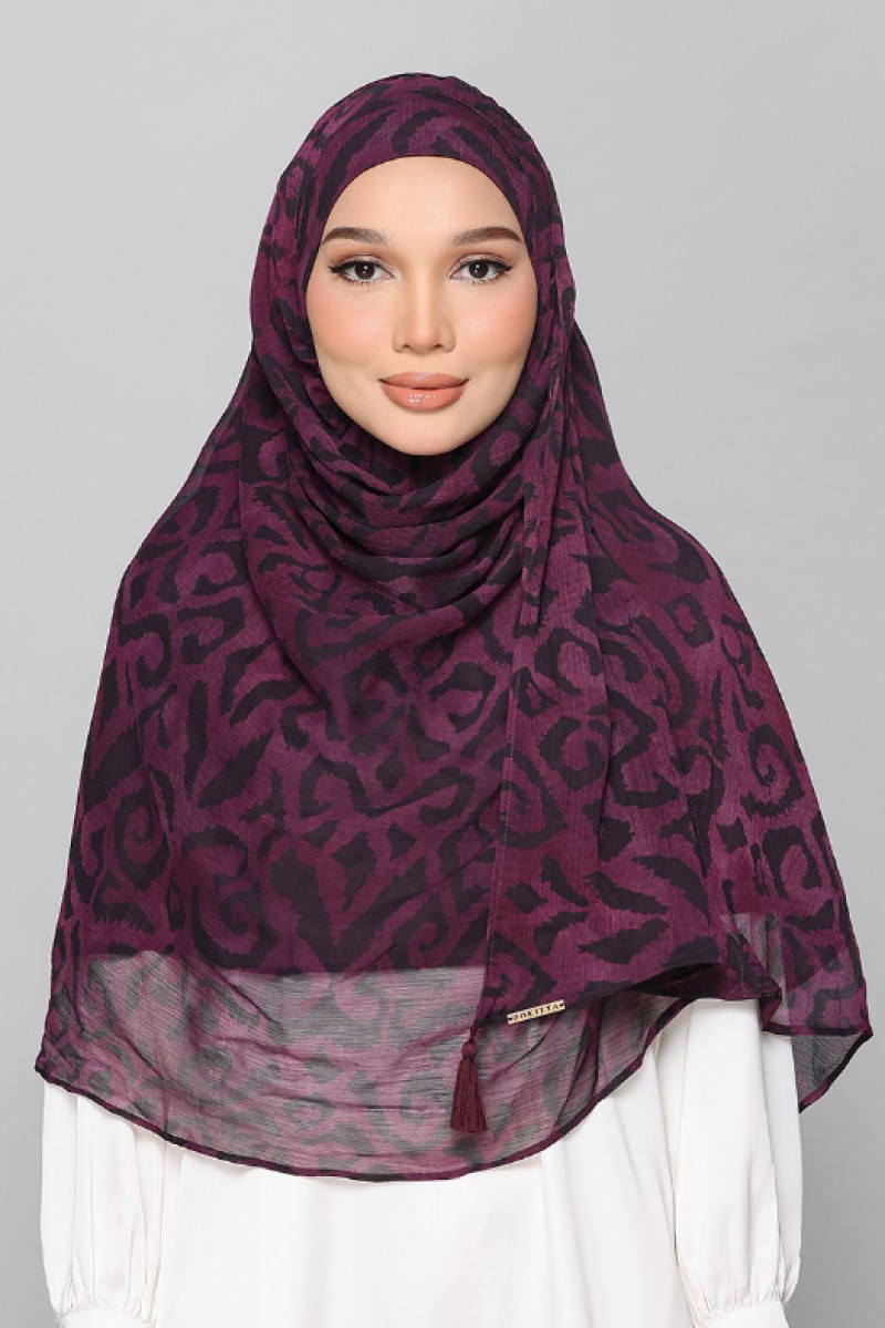 Plum Waves - Printed Plus Crinkled Chiffon