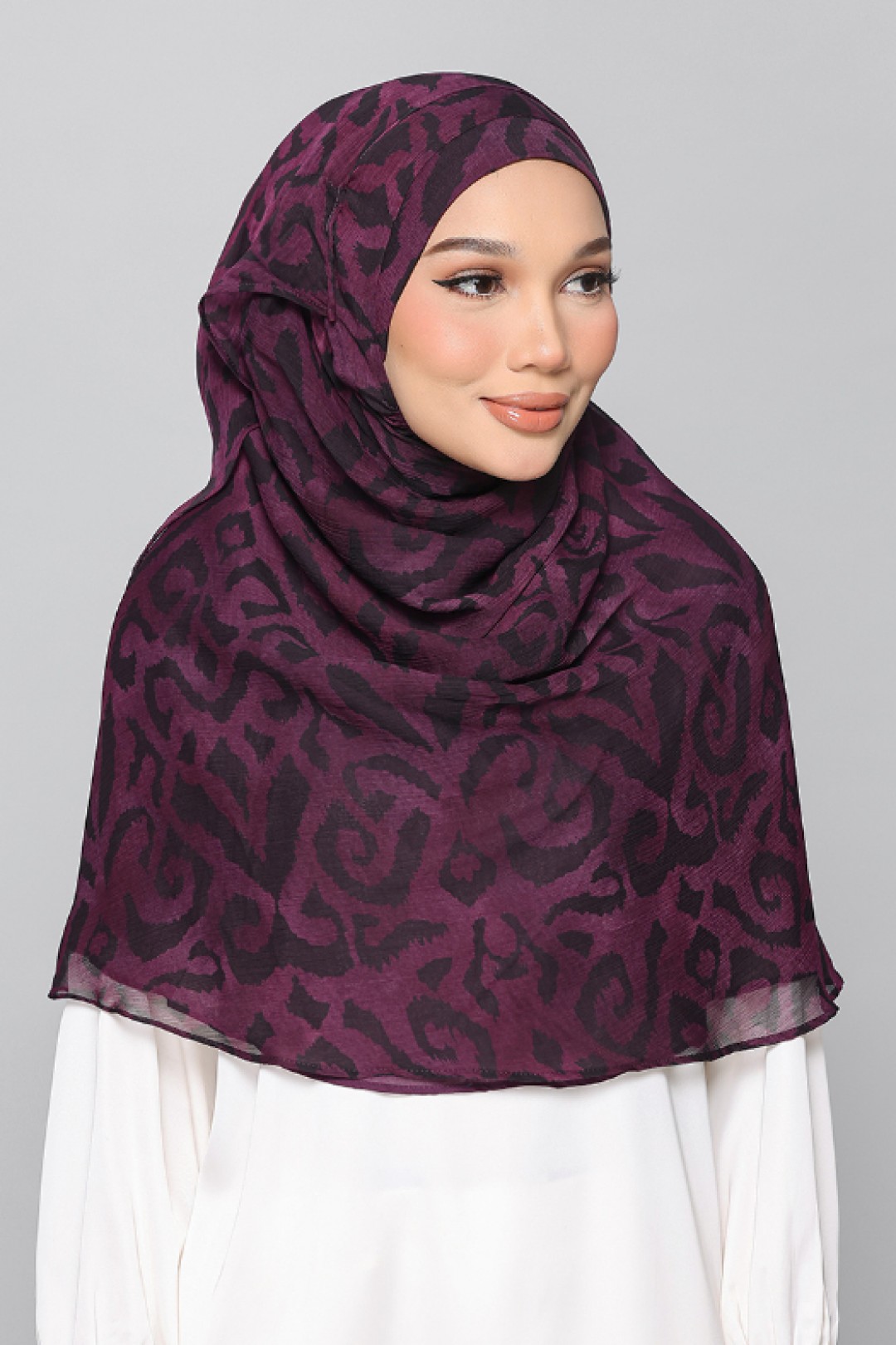 Plum Waves - Printed Plus Crinkled Chiffon