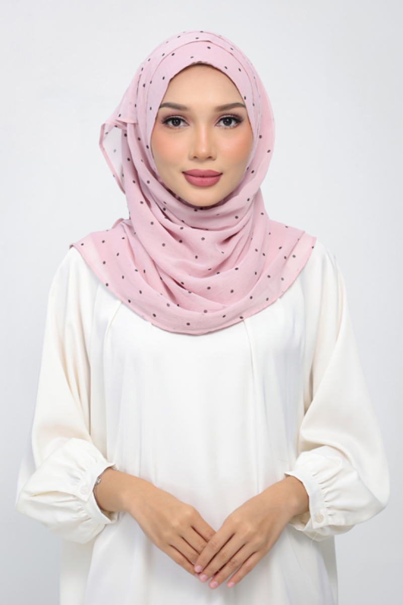 Polka Pink - Printed Plus Crinkled Chiffon