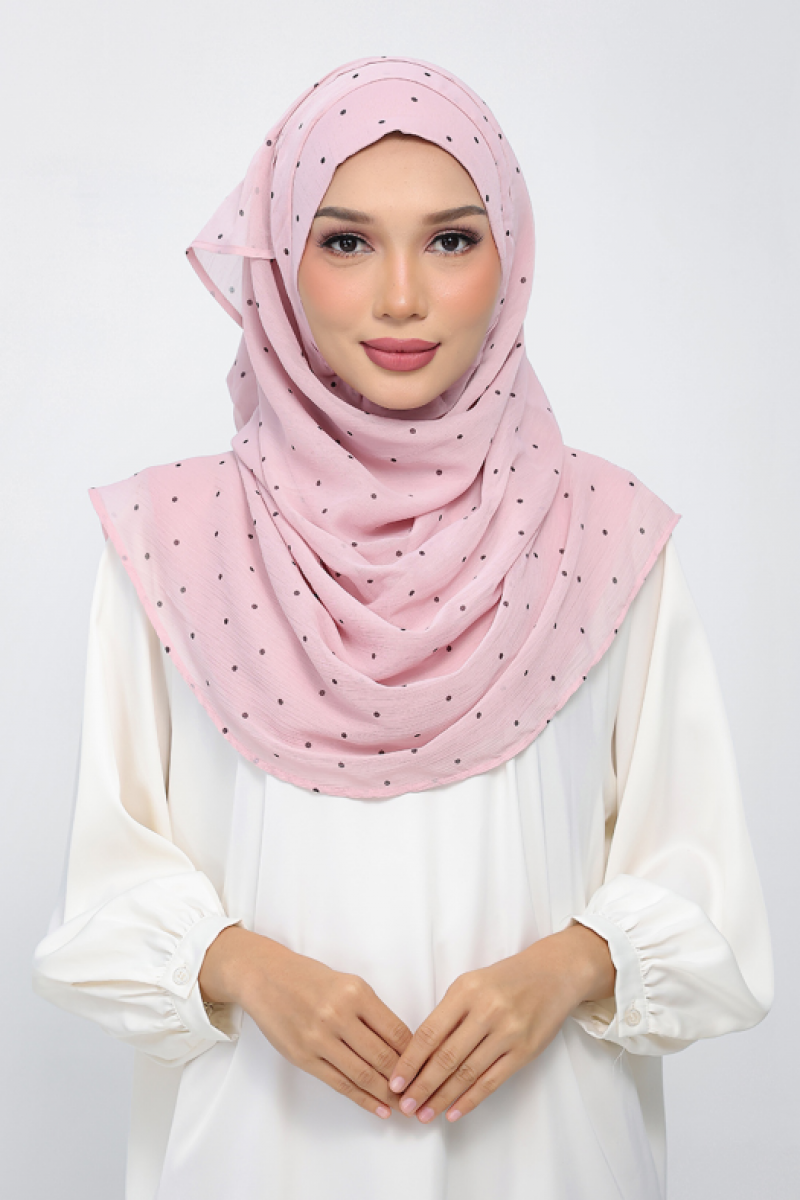 Polka Pink - Printed Plus Crinkled Chiffon