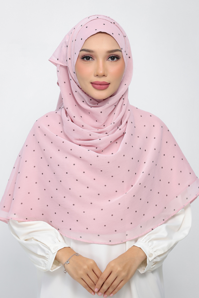 Polka Pink - Printed Plus Crinkled Chiffon