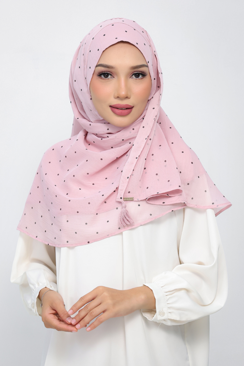Polka Pink - Printed Plus Crinkled Chiffon