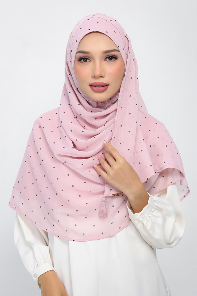 Polka Pink - Printed Plus Crinkled Chiffon
