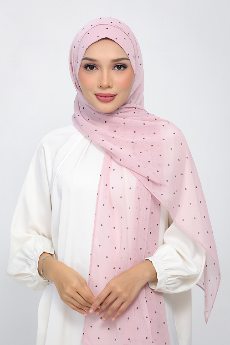 Polka Pink - Printed Plus Crinkled Chiffon