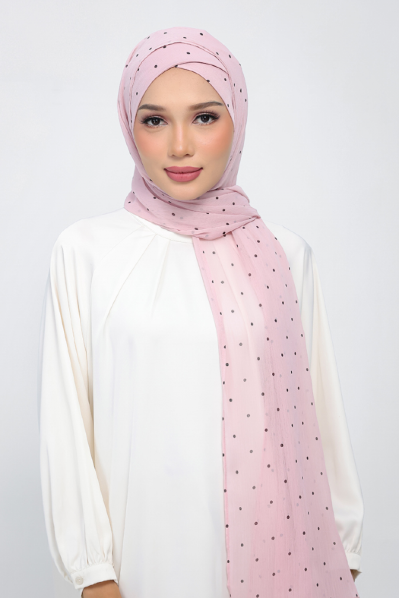 Polka Pink - Printed Plus Crinkled Chiffon