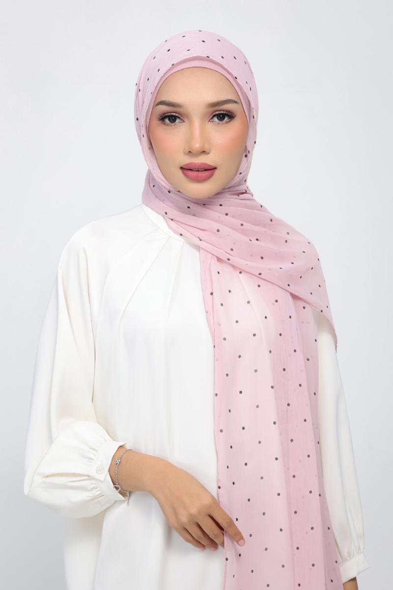 Polka Pink - Printed Plus Crinkled Chiffon