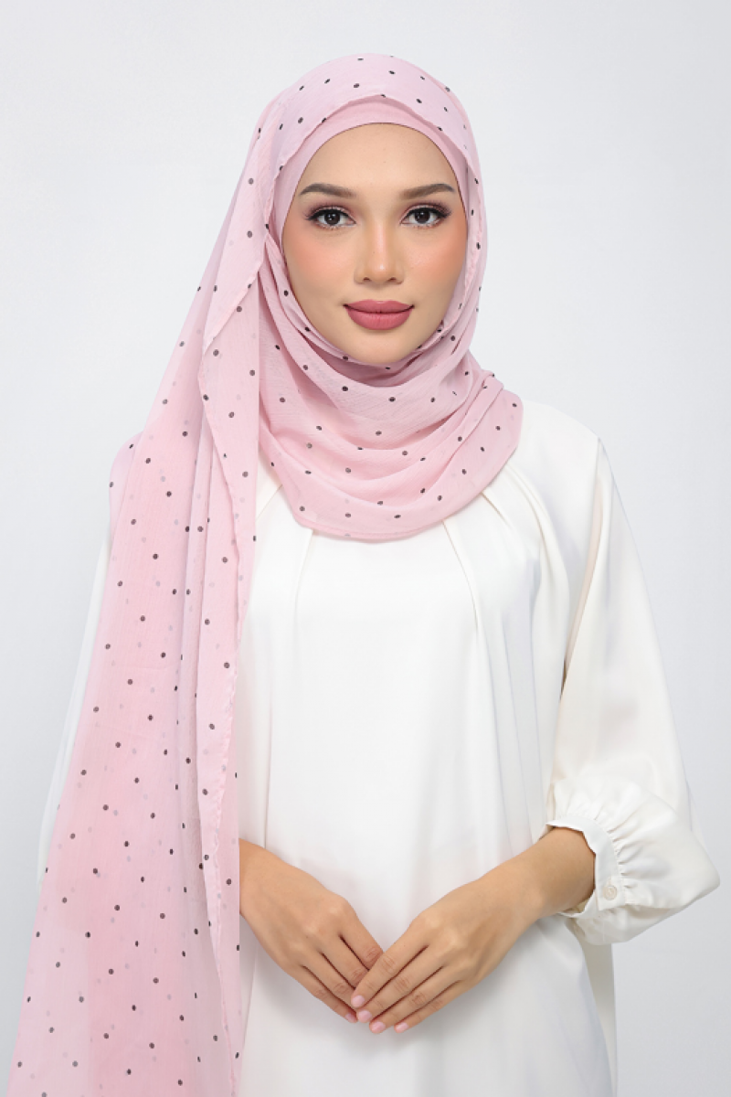 Polka Pink - Printed Plus Crinkled Chiffon