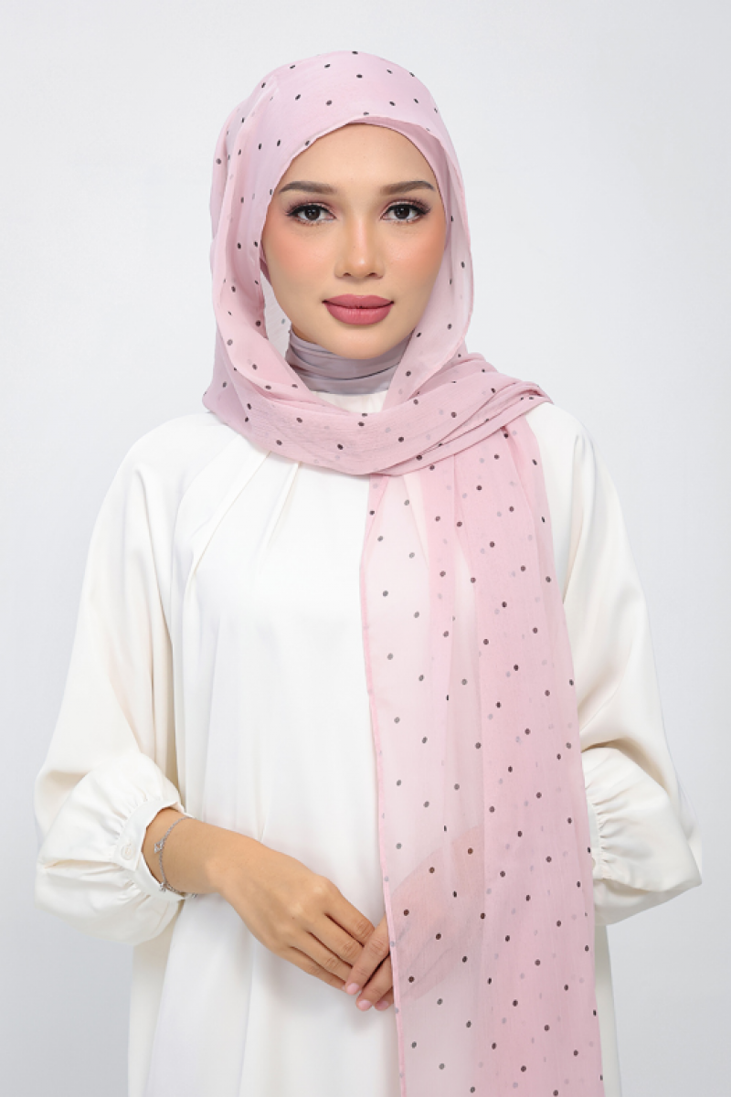 Polka Pink - Printed Plus Crinkled Chiffon