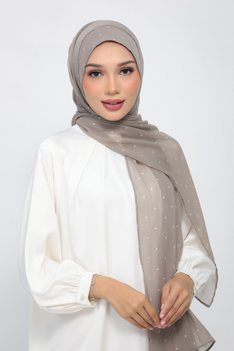 Polka Sand - Printed Plus Crinkled Chiffon