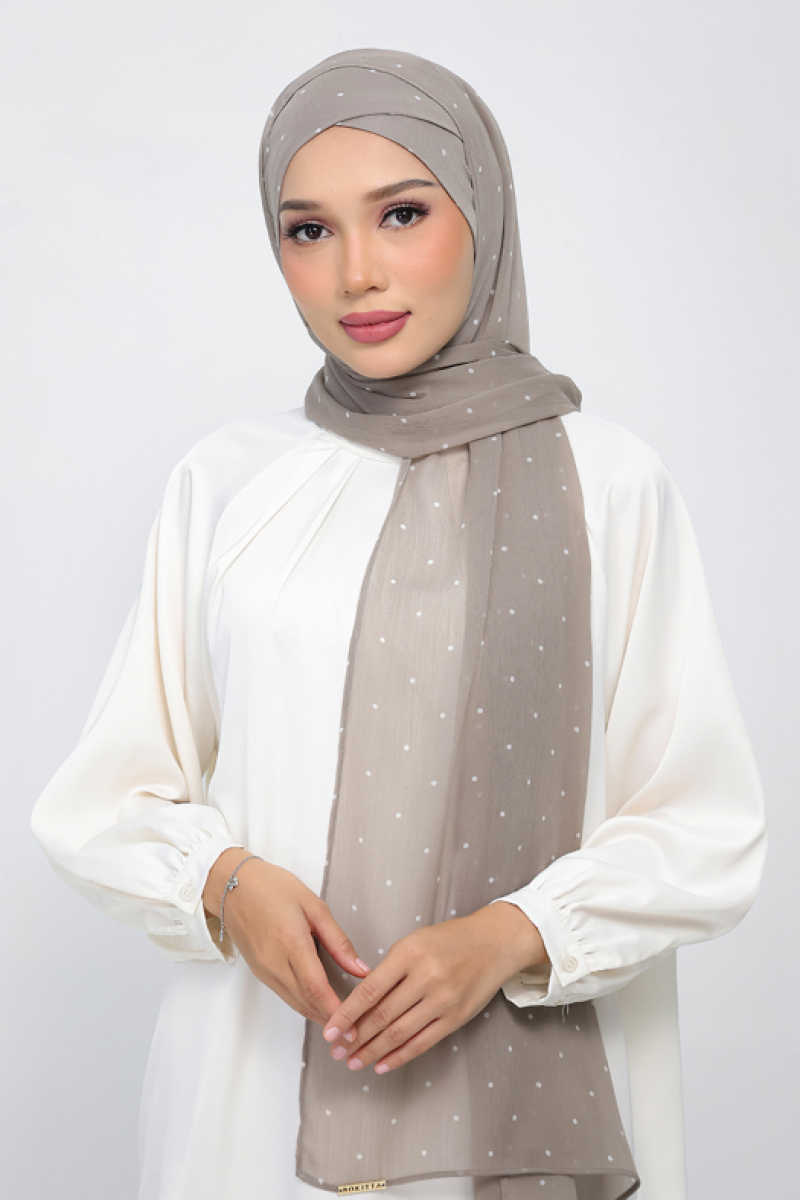 Polka Sand - Printed Plus Crinkled Chiffon