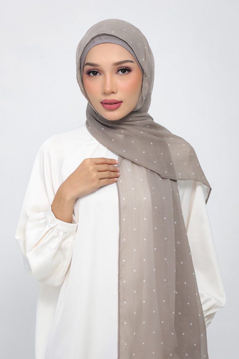 Polka Sand - Printed Plus Crinkled Chiffon