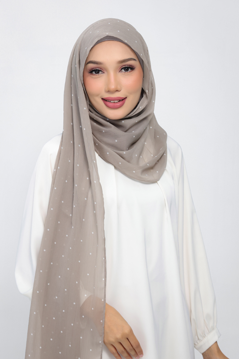 Polka Sand - Printed Plus Crinkled Chiffon