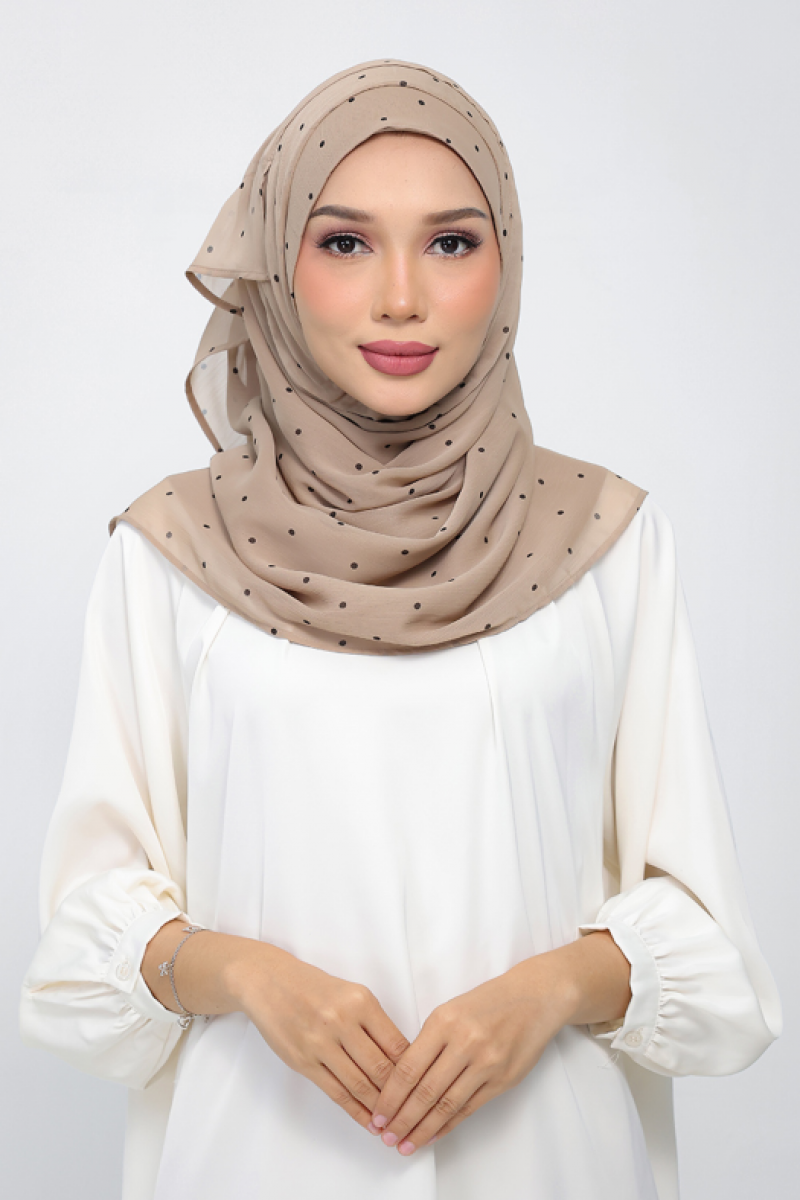 Polka Taupe - Printed Plus Crinkled Chiffon