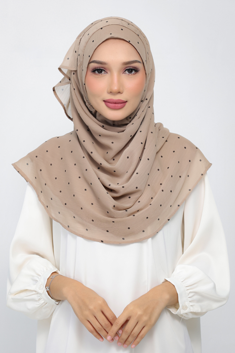 Polka Taupe - Printed Plus Crinkled Chiffon