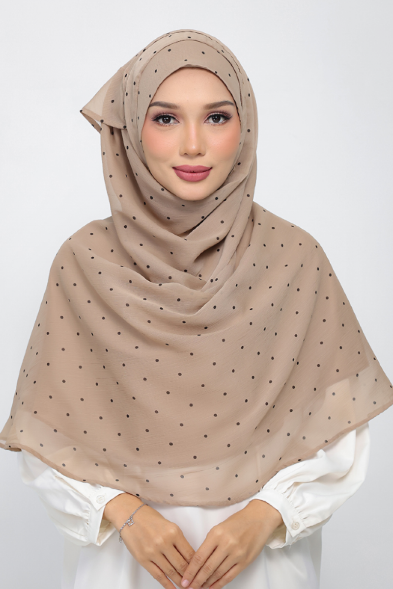 Polka Taupe - Printed Plus Crinkled Chiffon
