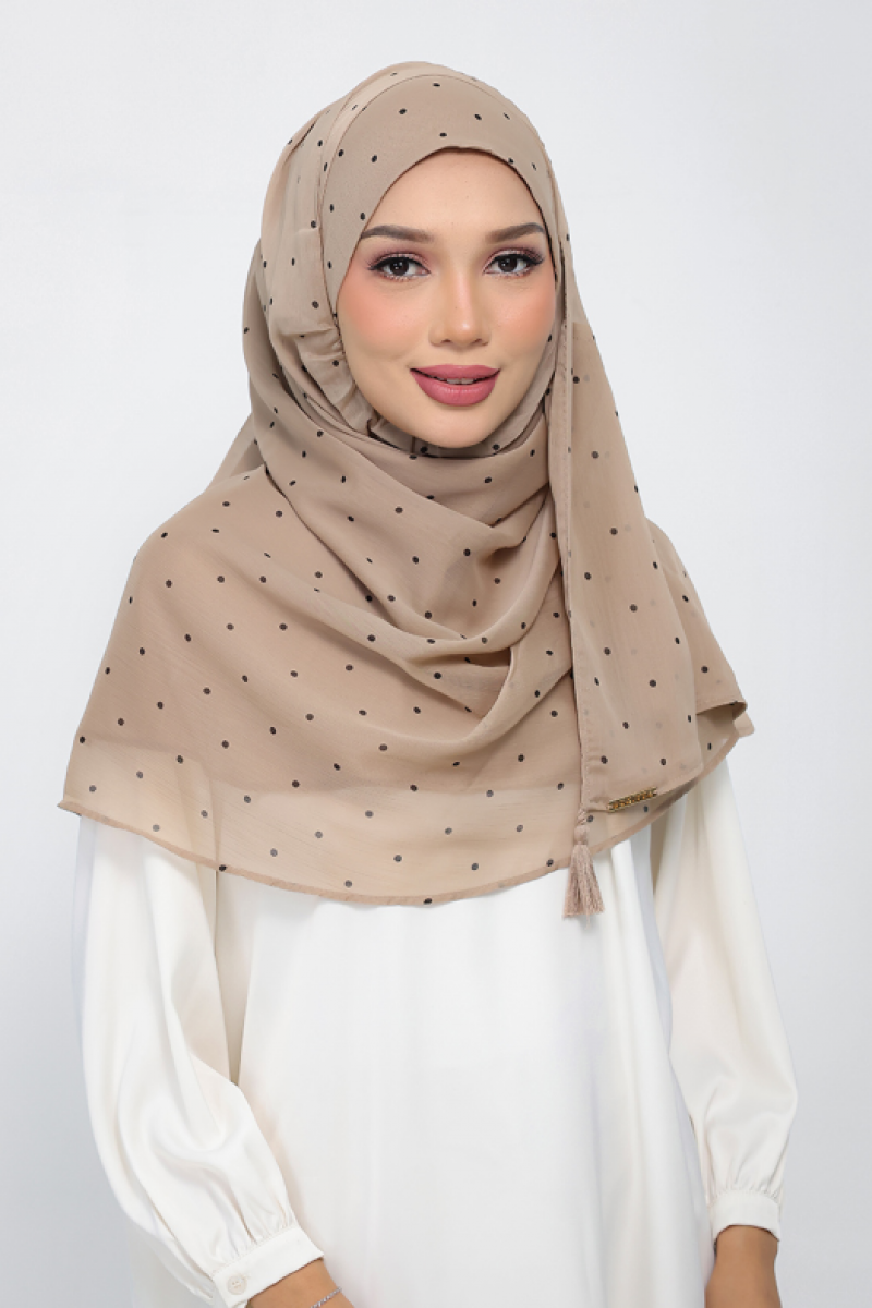 Polka Taupe - Printed Plus Crinkled Chiffon