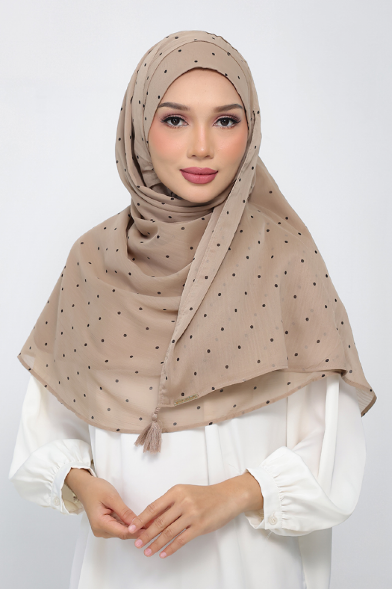 Polka Taupe - Printed Plus Crinkled Chiffon