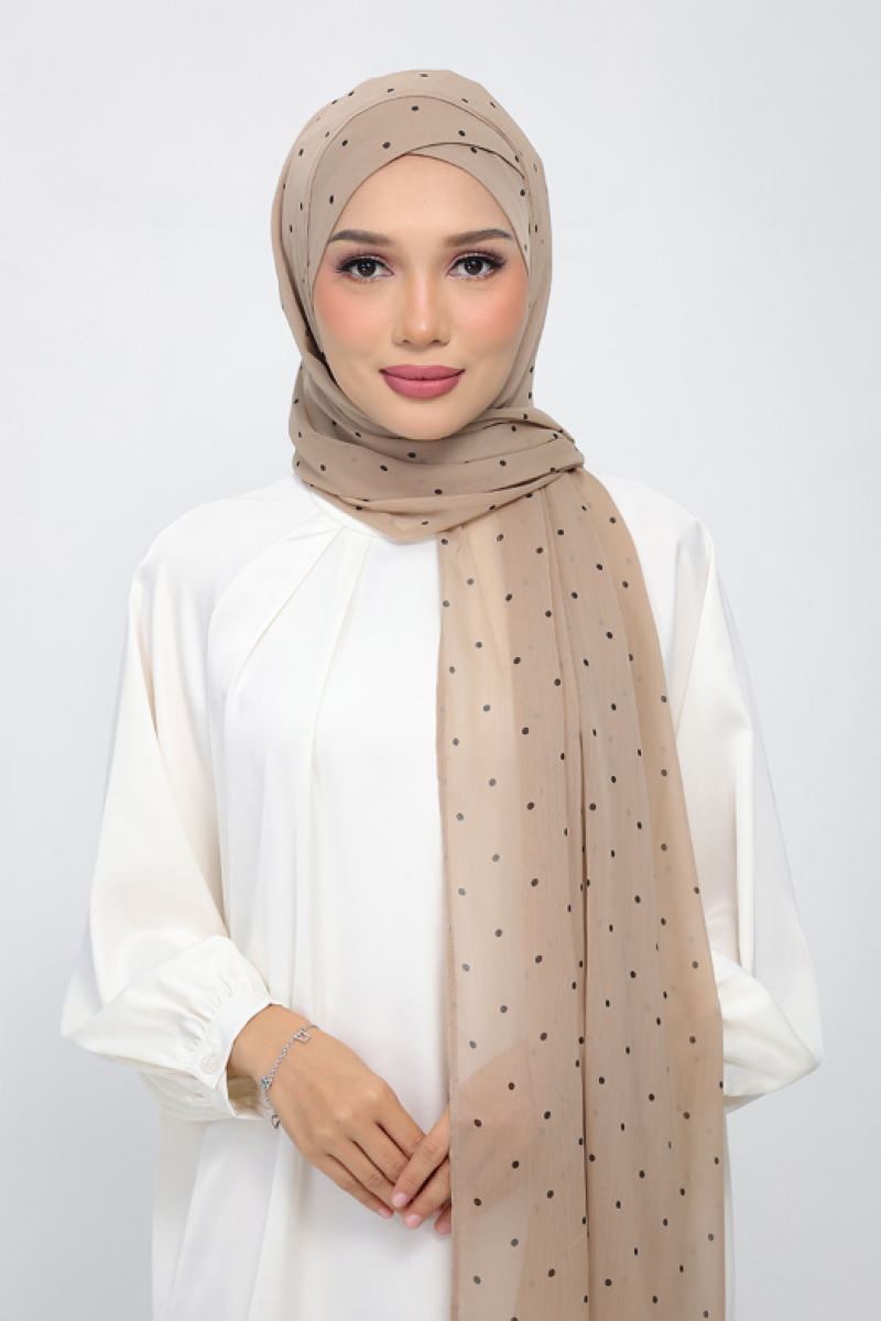 Polka Taupe - Printed Plus Crinkled Chiffon