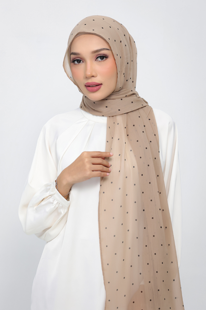 Polka Taupe - Printed Plus Crinkled Chiffon
