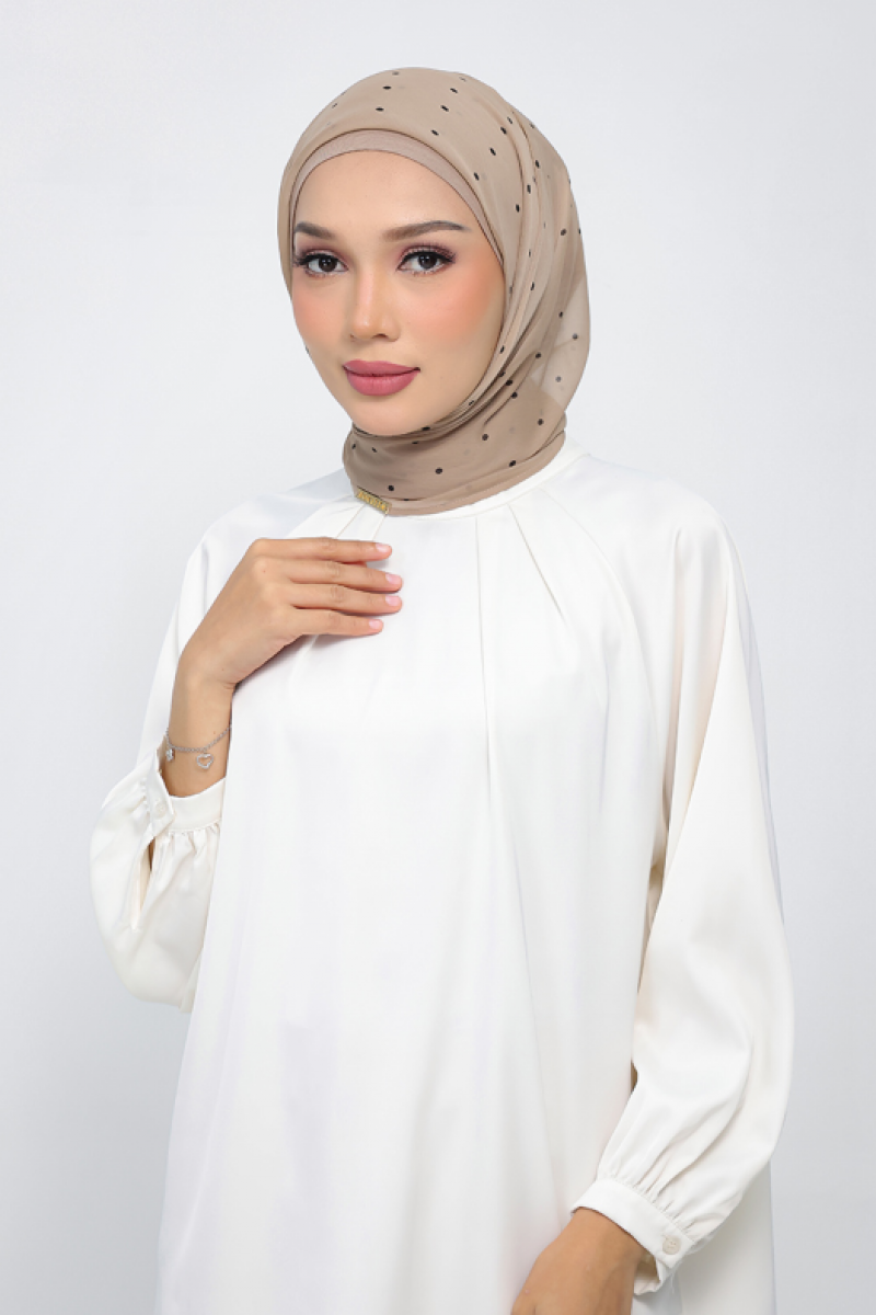 Polka Taupe - Printed Plus Crinkled Chiffon