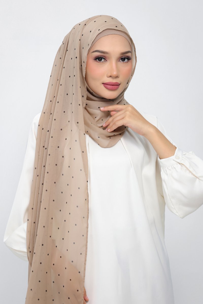 Polka Taupe - Printed Plus Crinkled Chiffon