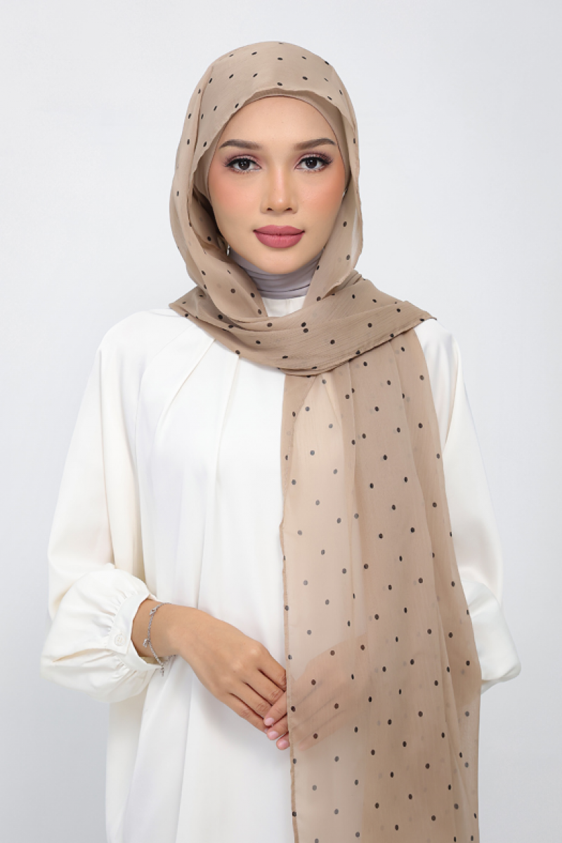 Polka Taupe - Printed Plus Crinkled Chiffon