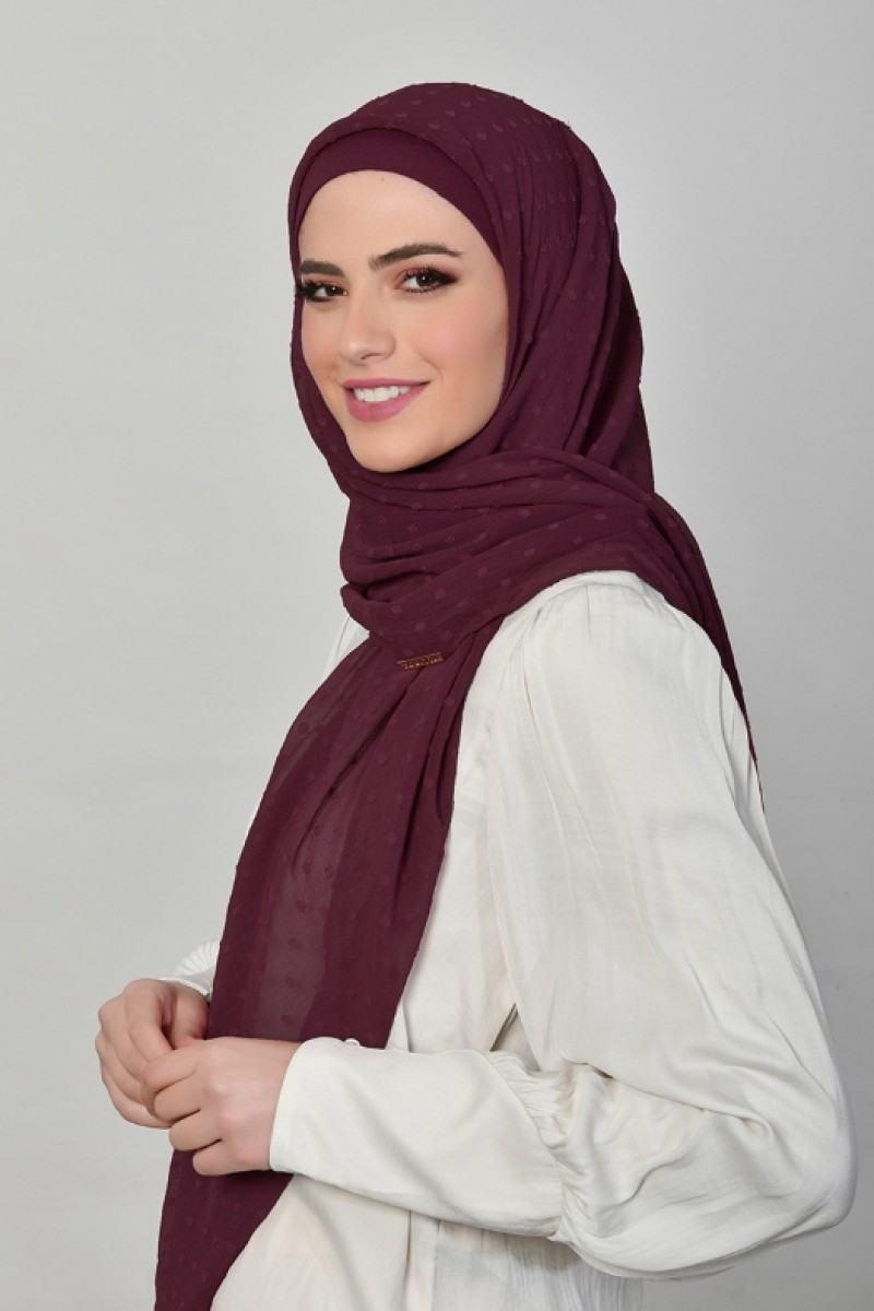 Prune - Plain Mosaic Butti Chiffon