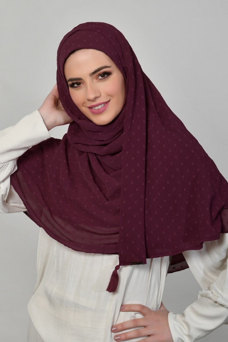 Prune - Plain Mosaic Butti Chiffon