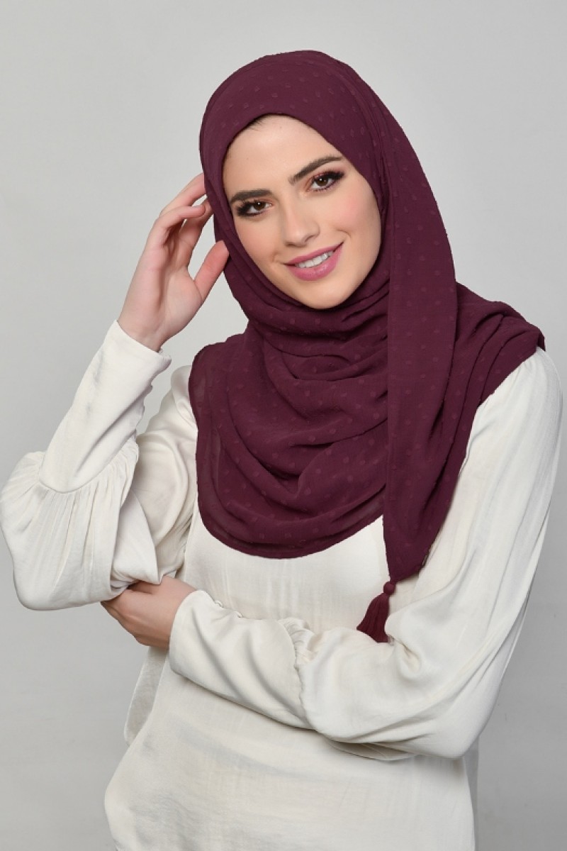 Prune - Plain Mosaic Butti Chiffon