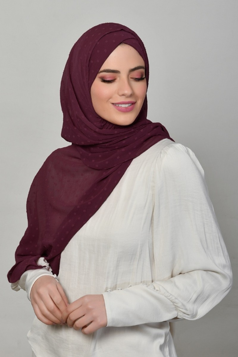 Prune - Plain Mosaic Butti Chiffon