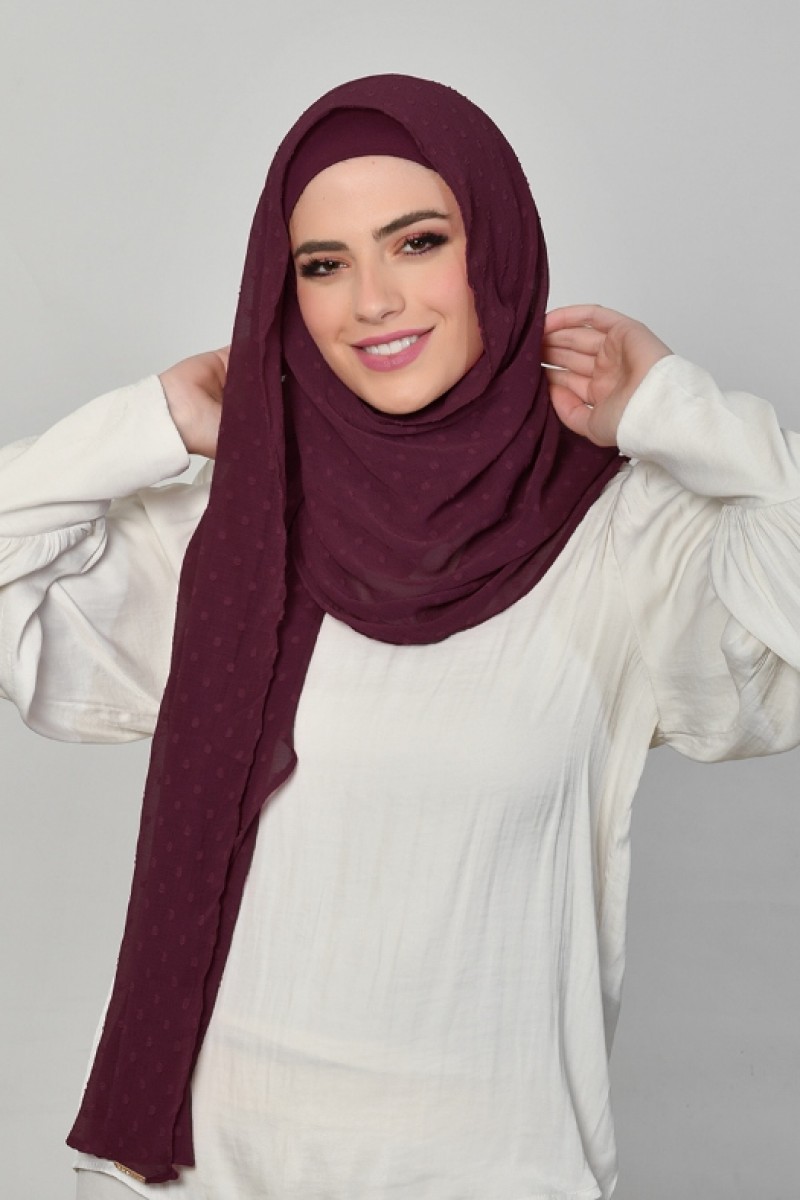 Prune - Plain Mosaic Butti Chiffon